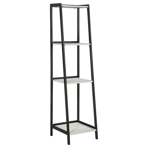 Pinckard 4-shelf Ladder Bookcase Grey Stone Herringbone and Black - 805802 - Luna Furniture