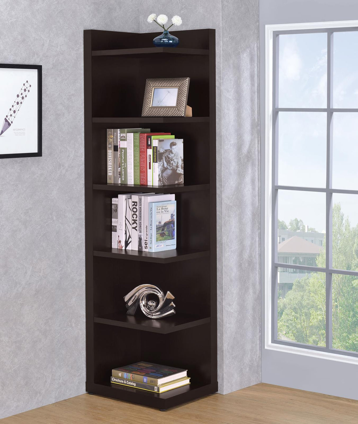 Pinckard Cappuccino 6-Tier Corner Bookcase from Coaster - Luna Furniture