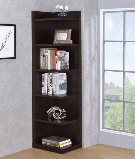 Pinckard Cappuccino 6-Tier Corner Bookcase from Coaster - Luna Furniture