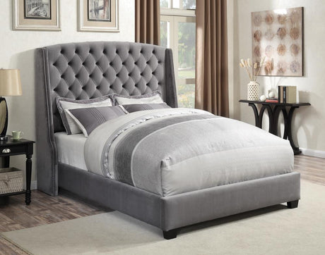 Pissarro Eastern King Tufted Upholstered Bed Grey - 300515KE - Luna Furniture