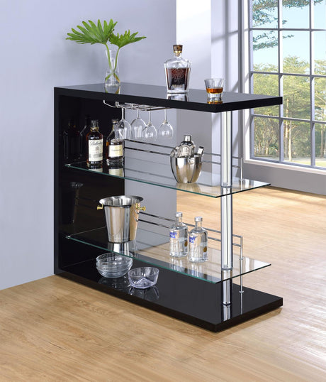 Prescott Glossy Black Rectangular 2-Shelf Bar Unit from Coaster - Luna Furniture