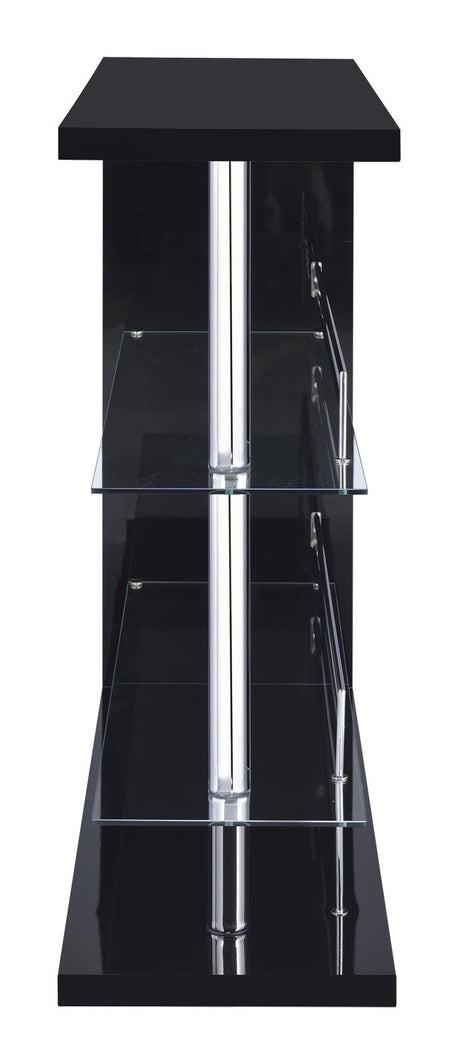 Prescott Glossy Black Rectangular 2-Shelf Bar Unit from Coaster - Luna Furniture