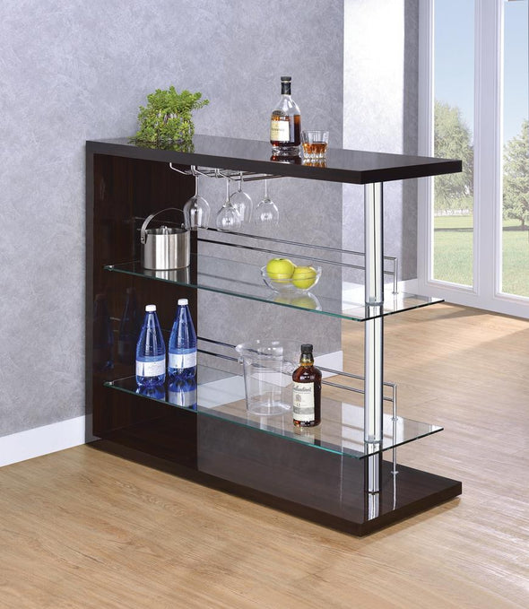 Prescott Rectangular 2-shelf Bar Unit Glossy Cappuccino - 100166 - Luna Furniture