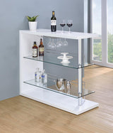 Prescott Glossy White Rectangular 2-Shelf Bar Unit from Coaster - Luna Furniture