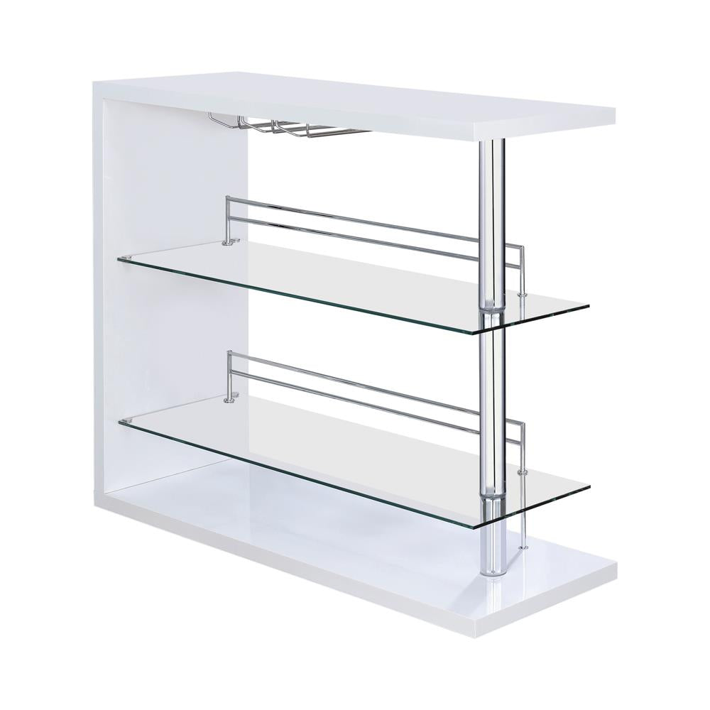 Prescott Glossy White Rectangular 2-Shelf Bar Unit from Coaster - Luna Furniture