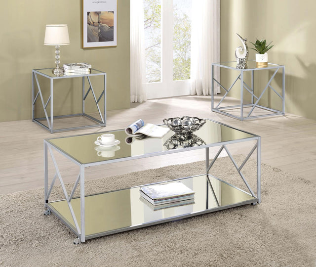 Provins 3-piece Occasional Table Set Clear Mirror and Chrome - 720794 - Luna Furniture