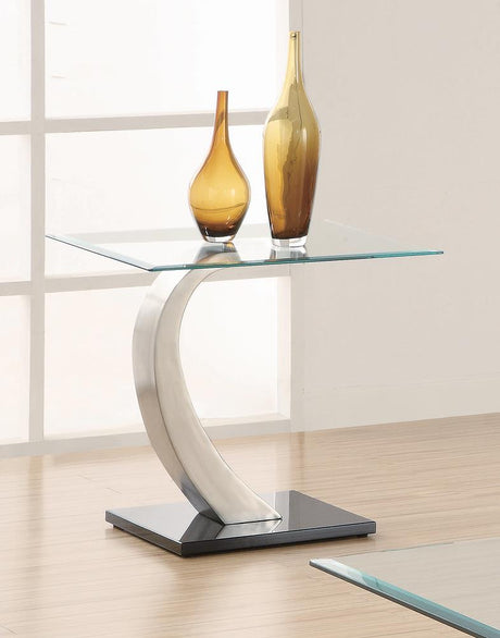 Pruitt Glass Top End Table Clear and Satin - 701237 - Luna Furniture