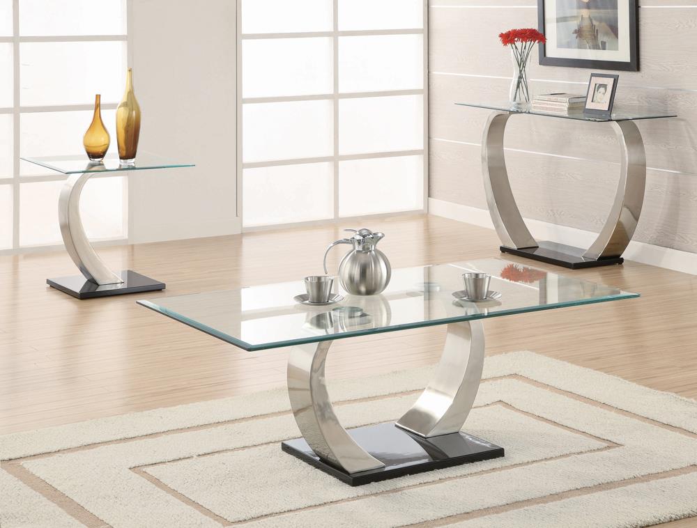 Pruitt Glass Top End Table Clear and Satin - 701237 - Luna Furniture