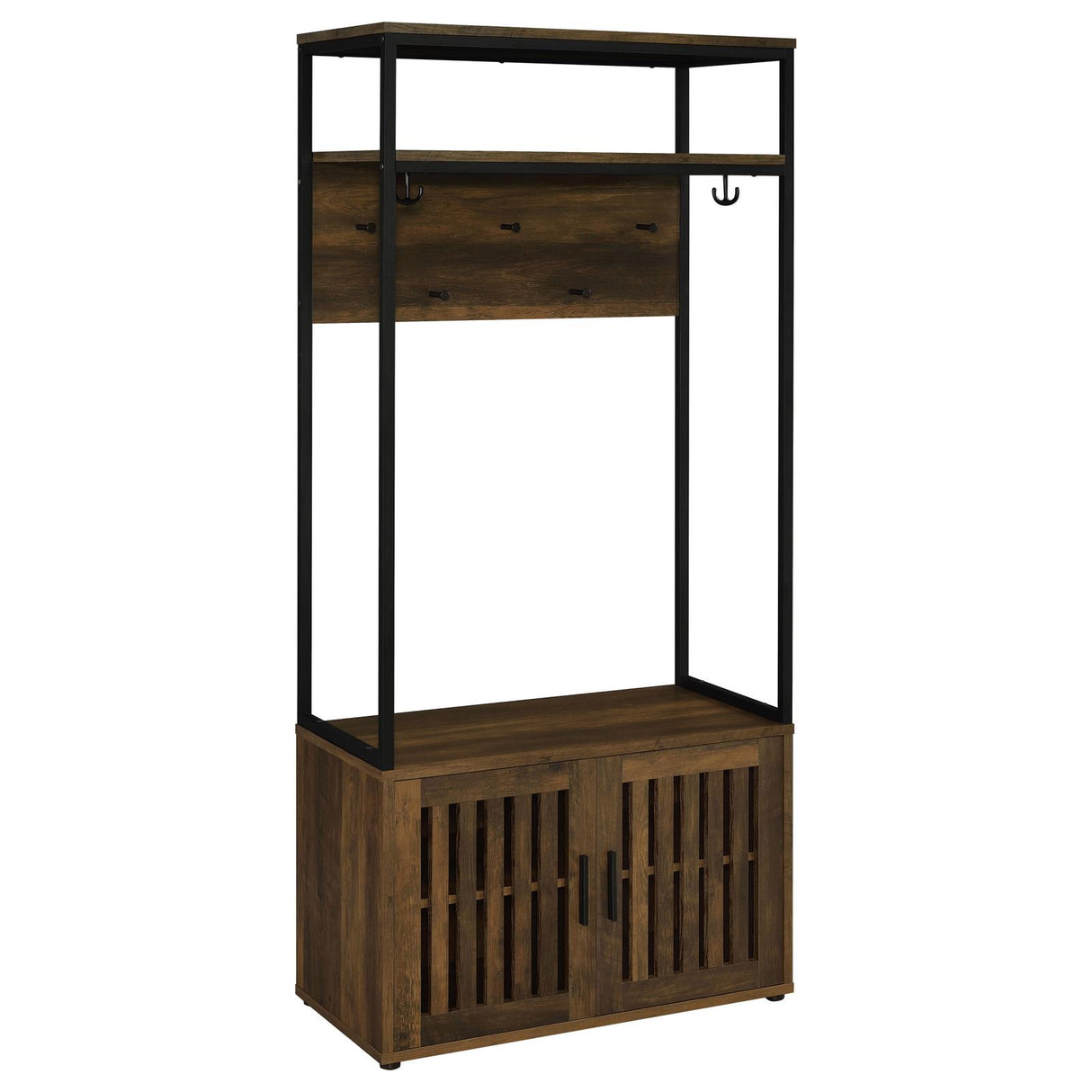 Quincy Dark Pine and Black 2-Door Engineered Wood Hall Tree from Coaster - Luna Furniture