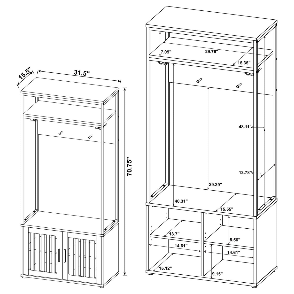 Quincy Dark Pine and Black 2-Door Engineered Wood Hall Tree from Coaster - Luna Furniture