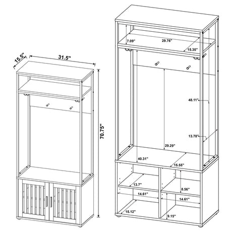 Quincy Dark Pine and Black 2-Door Engineered Wood Hall Tree from Coaster - Luna Furniture