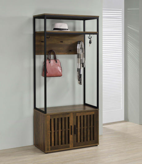Quincy Dark Pine and Black 2-Door Engineered Wood Hall Tree from Coaster - Luna Furniture