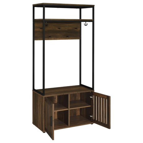 Quincy Dark Pine and Black 2-Door Engineered Wood Hall Tree from Coaster - Luna Furniture