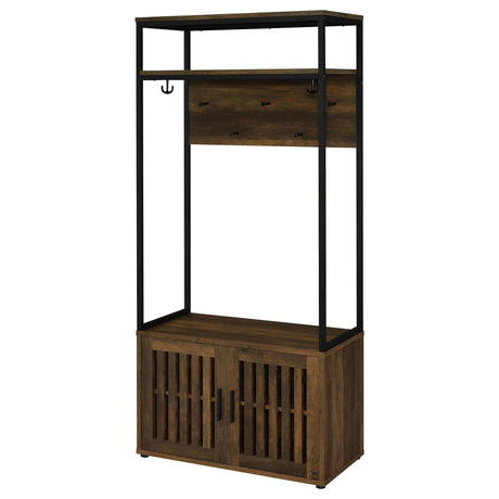 Quincy Dark Pine and Black 2-Door Engineered Wood Hall Tree from Coaster - Luna Furniture