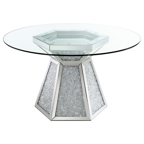 Quinn Hexagon Pedestal Glass Top Dining Table Mirror - 115561 - Luna Furniture