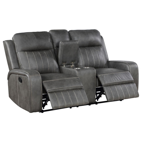 Raelynn Gray Upholstered Motion Reclining Loveseat from Coaster - Luna Furniture