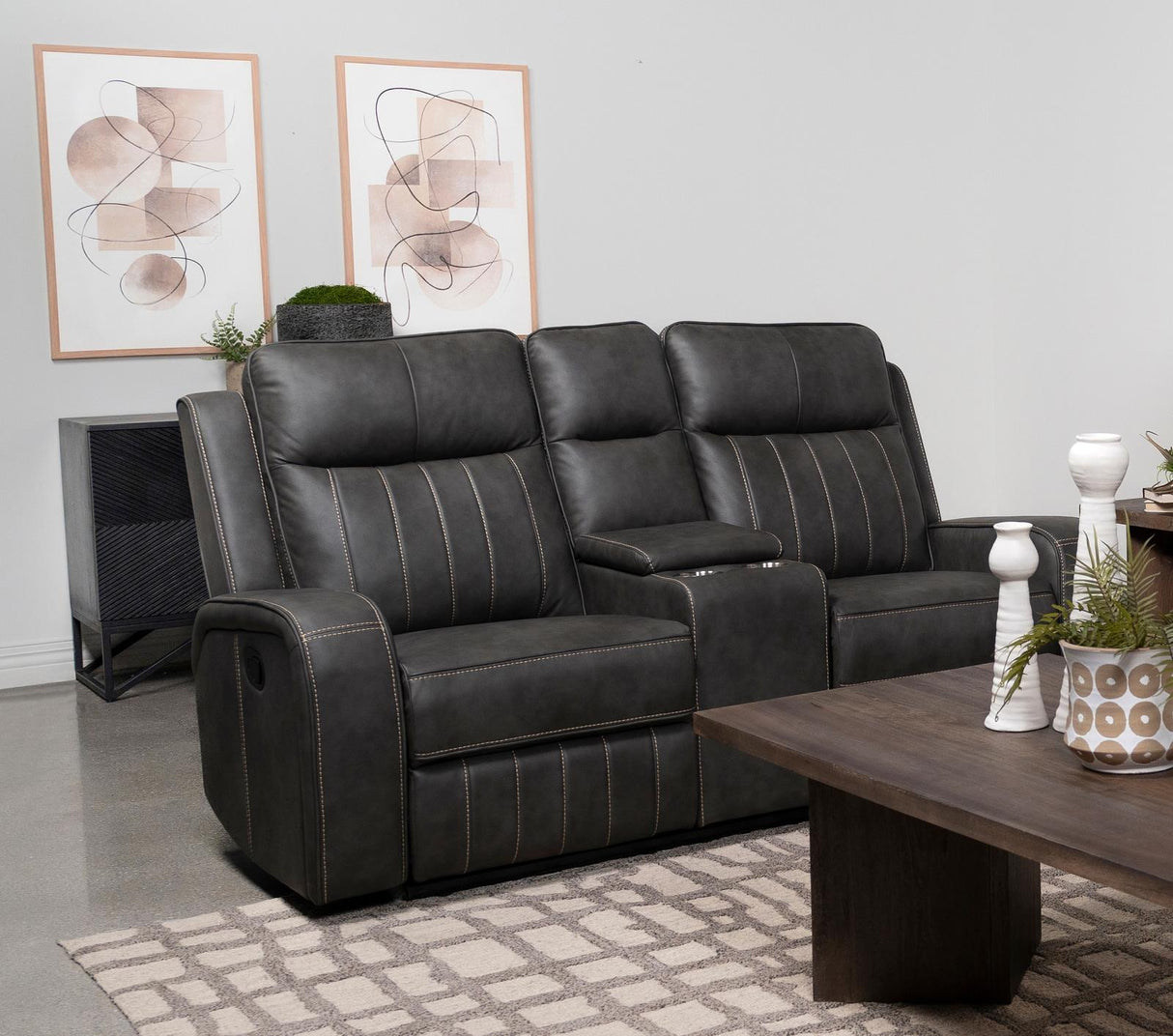 Raelynn Gray Upholstered Motion Reclining Loveseat from Coaster - Luna Furniture