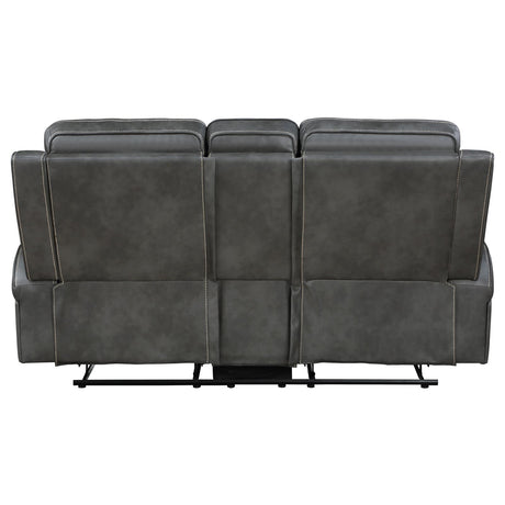 Raelynn Gray Upholstered Motion Reclining Loveseat from Coaster - Luna Furniture