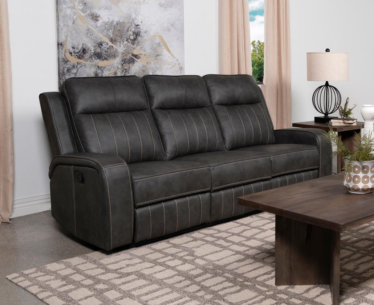 Raelynn Gray Upholstered Motion Reclining Sofa from Coaster - Luna Furniture