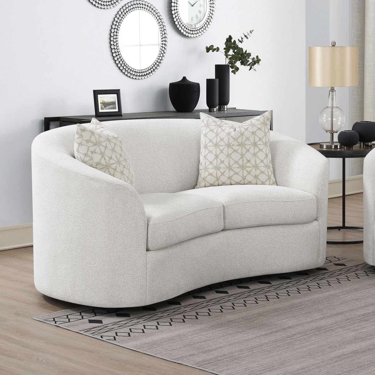 Rainn Latte Upholstered Tight Back Loveseat from Coaster - Luna Furniture