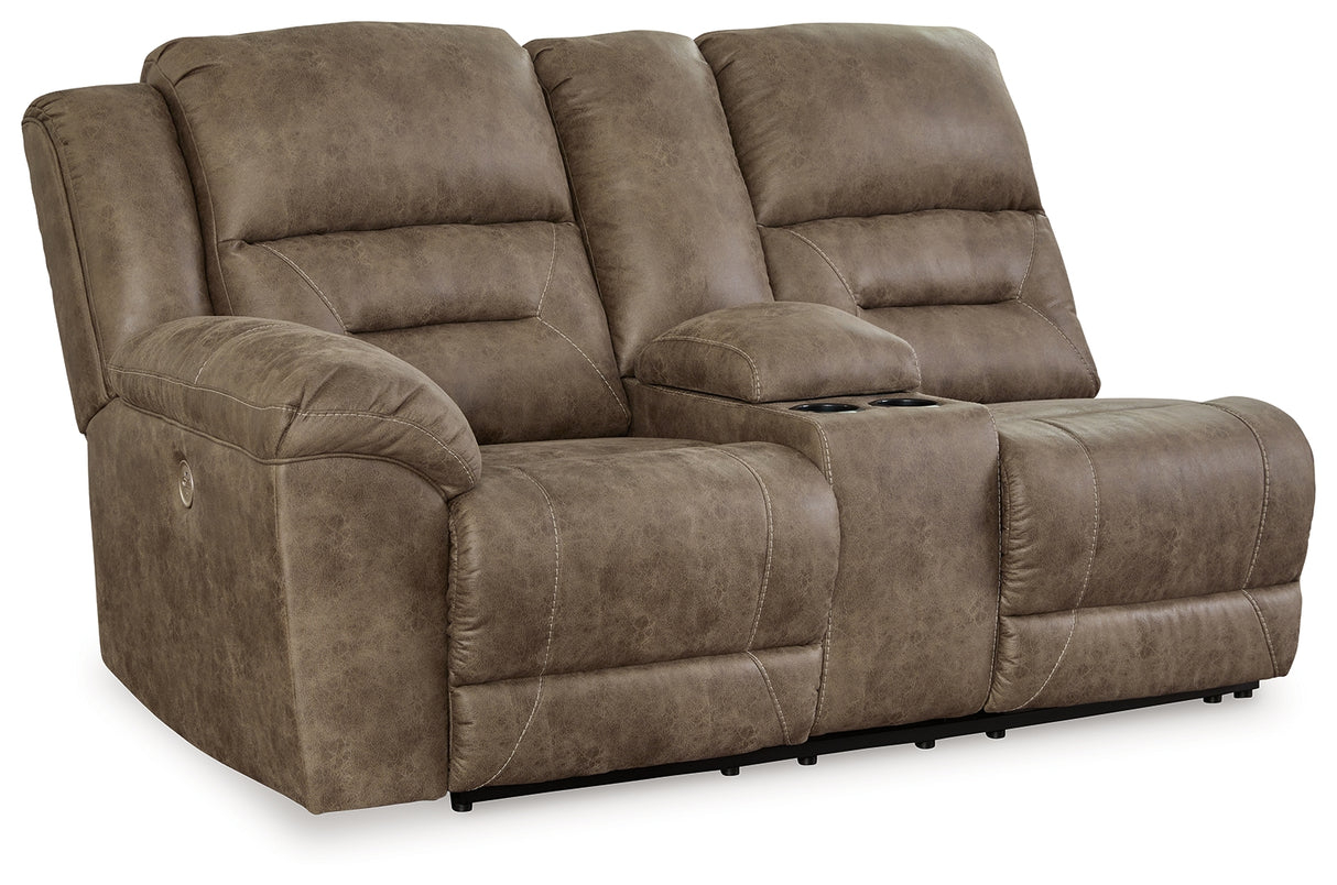 Ravenel Fossil Left-Arm Facing Power Reclining Loveseat with Console from Ashley - Luna Furniture