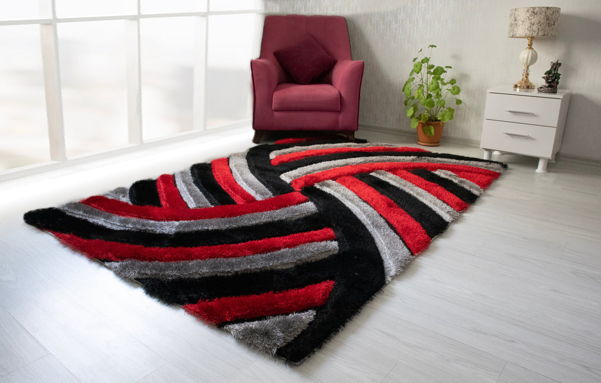 3D Shaggy Gray/Red 5X7 Area Rug from Nova Furniture - Luna Furniture