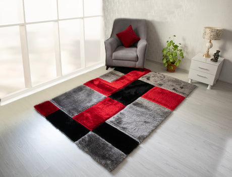 3D Shaggy GRAY-RED Area Rug - 3D161 - 3D161-GRY/RED-57 - Luna Furniture