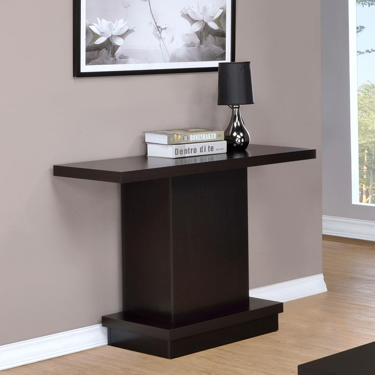 Reston Cappuccino Pedestal Sofa Table from Coaster - Luna Furniture
