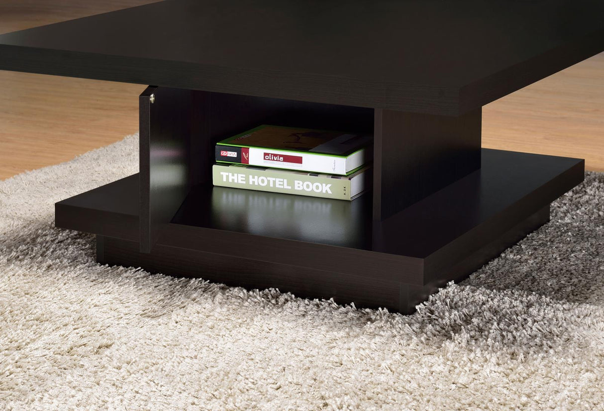 Reston Cappuccino Pedestal Square Coffee Table from Coaster - Luna Furniture