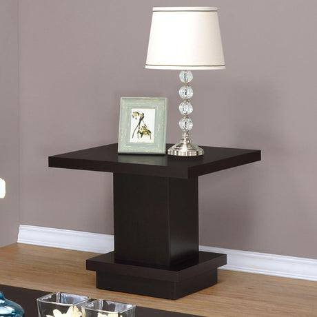 Reston Cappuccino Pedestal Square End Table from Coaster - Luna Furniture