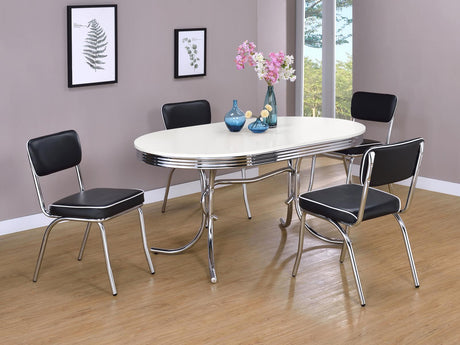 Retro 5-piece Oval Dining Set Glossy White and Black - 2065-S5 - Luna Furniture