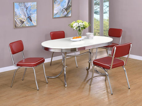 Retro 5-piece Oval Dining Set Glossy White and Red - 2065-S5R - Luna Furniture