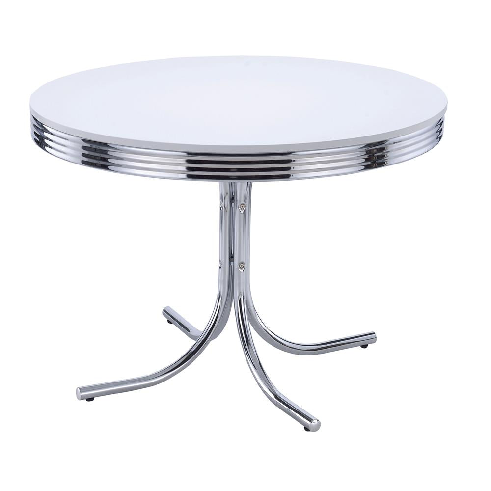 Retro Glossy White and Chrome Round Dining Table from Coaster - Luna Furniture