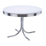 Retro Glossy White and Chrome Round Dining Table from Coaster - Luna Furniture