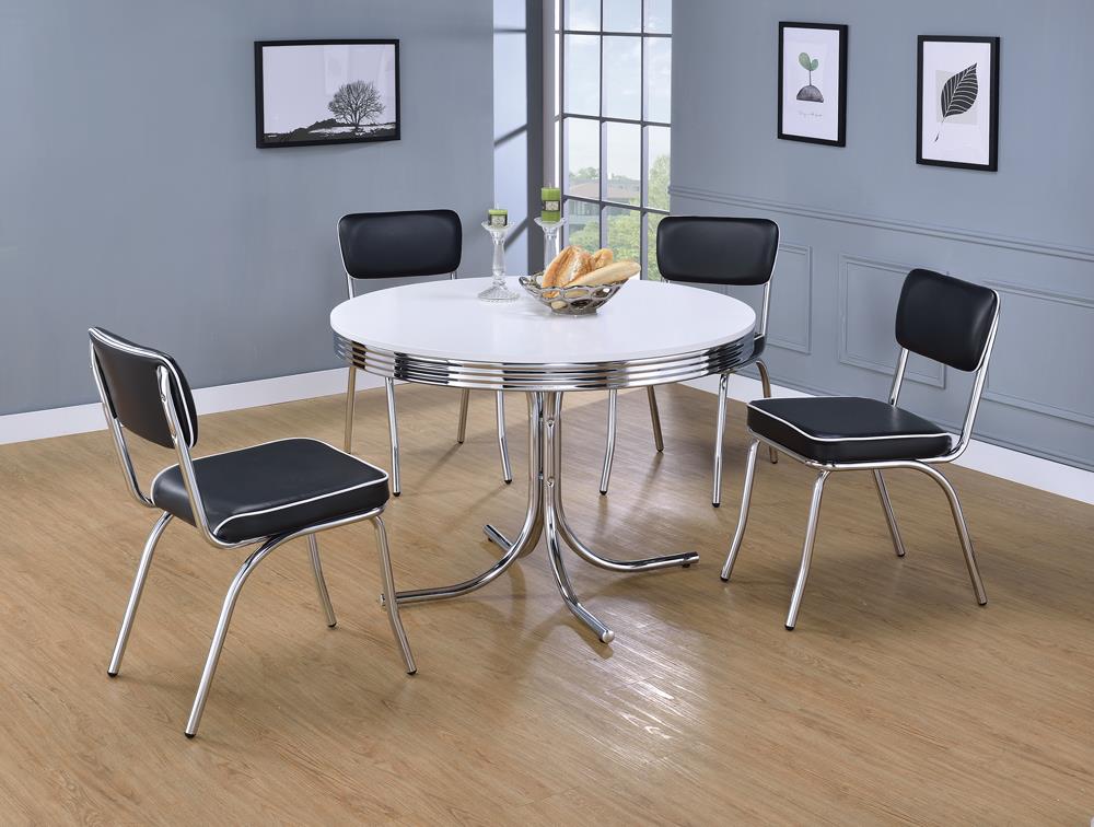 Retro Glossy White and Chrome Round Dining Table from Coaster - Luna Furniture
