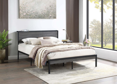 Ricky Queen Platform Bed Grey and Black - 302143Q - Luna Furniture