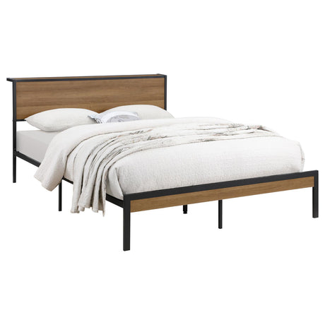 Ricky Queen Platform Bed Light Oak and Black - 302144Q - Luna Furniture