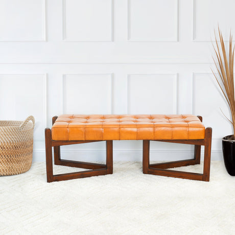 Riley Tan Leather Bench from Midinmod - Luna Furniture