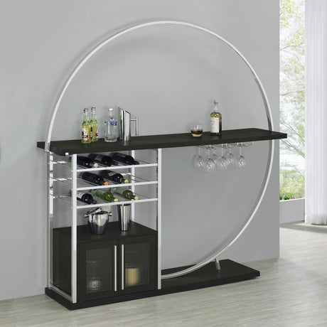Risley Dark Charcoal 2-Door Circular LED Home Bar with Wine Storage from Coaster - Luna Furniture
