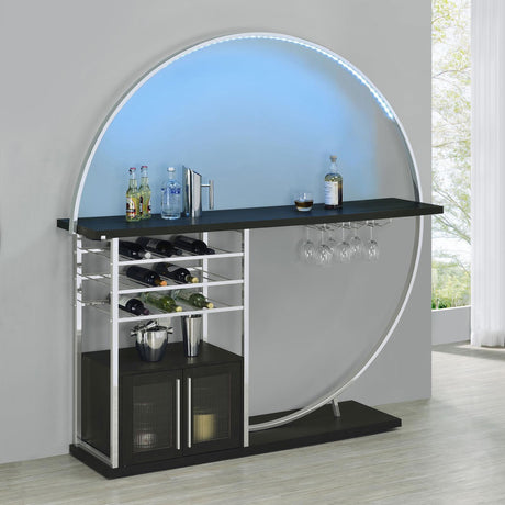 Risley Dark Charcoal 2-Door Circular LED Home Bar with Wine Storage from Coaster - Luna Furniture