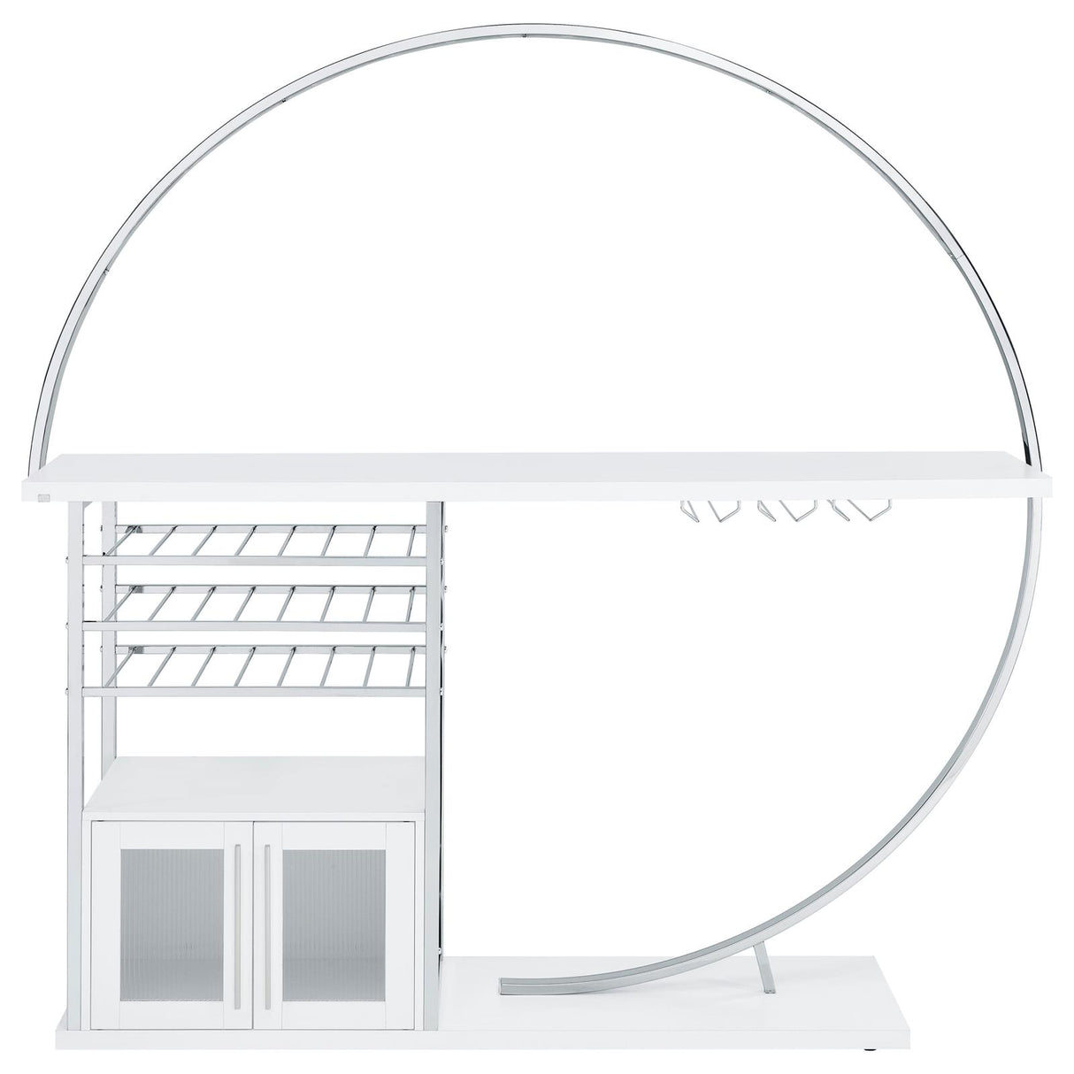Risley White High Gloss 2-Door Circular LED Home Bar with Wine Storage from Coaster - Luna Furniture