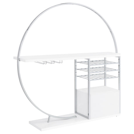 Risley White High Gloss 2-Door Circular LED Home Bar with Wine Storage from Coaster - Luna Furniture