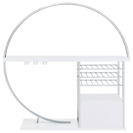 Risley White High Gloss 2-Door Circular LED Home Bar with Wine Storage from Coaster - Luna Furniture