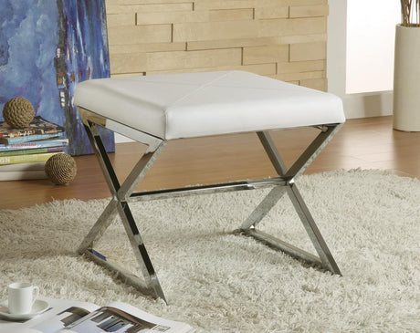 Rita X-cross Square Ottoman White and Chrome - 501063 - Luna Furniture