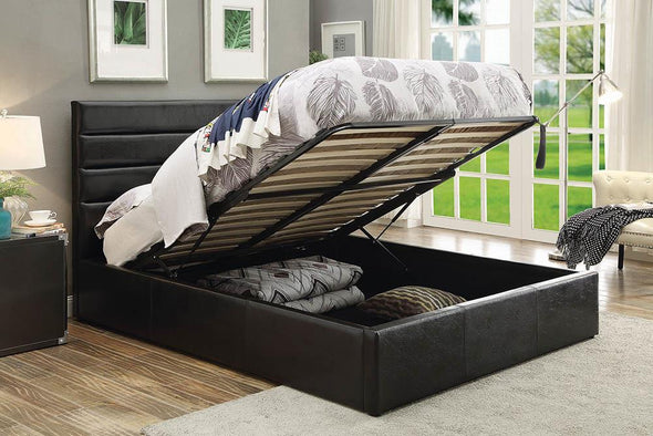 Riverbend Eastern King Upholstered Storage Bed Black - 300469KE - Luna Furniture