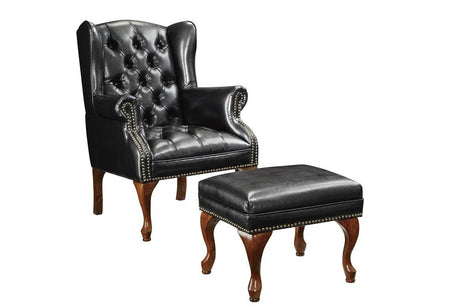 Roberts Black and Espresso Button Tufted Back Accent Chair with Ottoman from Coaster - Luna Furniture