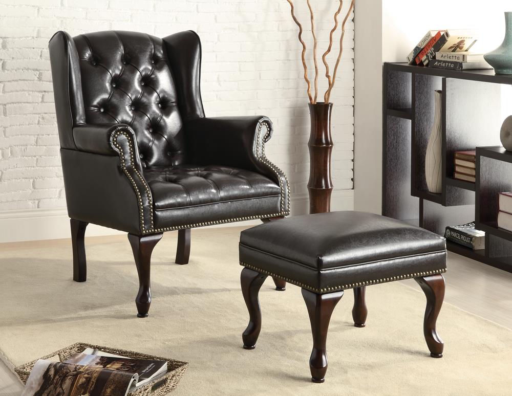 Roberts Black and Espresso Button Tufted Back Accent Chair with Ottoman from Coaster - Luna Furniture