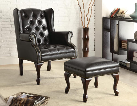 Roberts Black and Espresso Button Tufted Back Accent Chair with Ottoman from Coaster - Luna Furniture