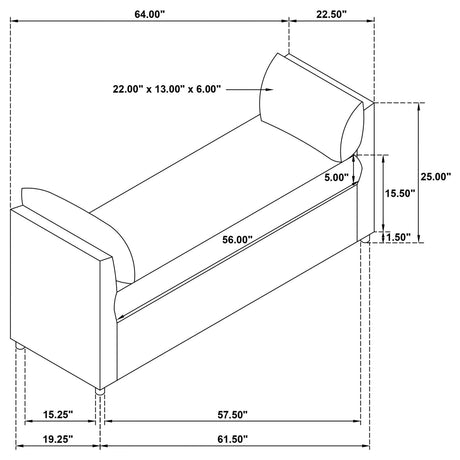 Robin Brown Upholstered Accent Bench with Raised Arms and Pillows from Coaster - Luna Furniture