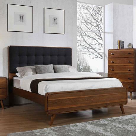 Robyn California King Bed with Upholstered Headboard Dark Walnut - 205131KW - Luna Furniture